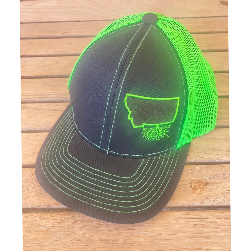 Outdoor Cap Mens Trucker Hat OSFM Black Neon Green Montana Roots Snapback